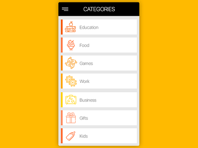 Daily UI, Week Twelve, Day 5 - Categories List bright categories list orange