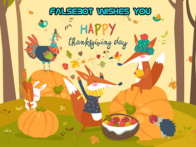 Thanksgiving Day falsebot fox postcard pumpkin thanksgiving turkey