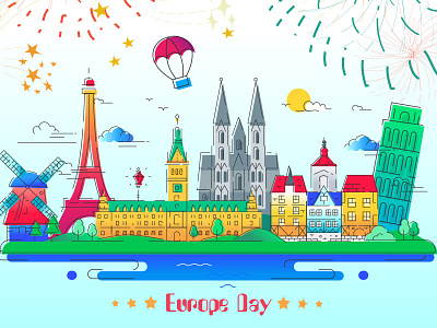 Happy Europe day! color europe day falsebot line art postcard