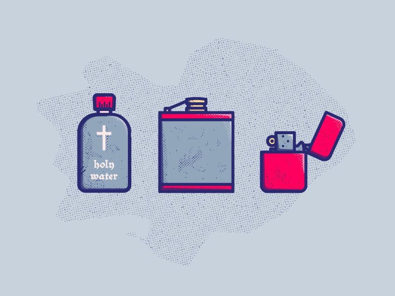 ILLUSTRATION - Supernatural Survival Kit holy water hunter icon illustration line supernatural tv show winchester