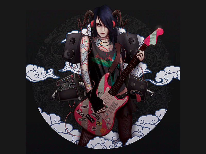 The rocker girl guitar illustration rock tattoo
