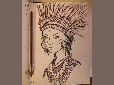 sketch girl illustration indian ink pen