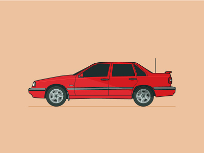 Volvo 850 T-5R 850 car cars flat illustration illustrator long shadow profile red volvo volvo 850