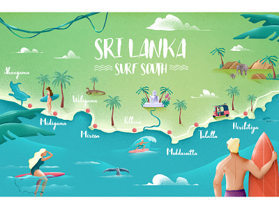 Sri Lanka Surf Map asia beach illustration map ocean surf waves