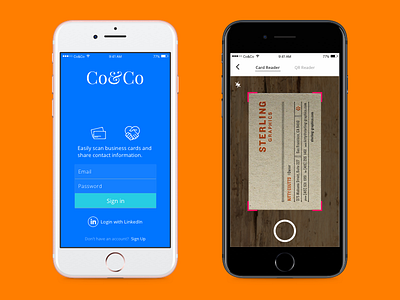 Co&Co Business Card Reader App app business card clean ios login mobile qr reader simple ui ux