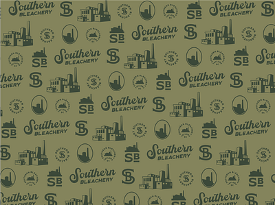 Southern Bleachery Logo Pattern badge brand branding building greenville hand drawn identity illustration logo minimal modern monogram packaging pattern system taylors typography vintage