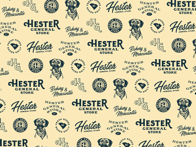Hester Pattern badge bakery baking bandana brand branding dog greenville hester icon logo merch pattern sc seamless south southern stamp texture western