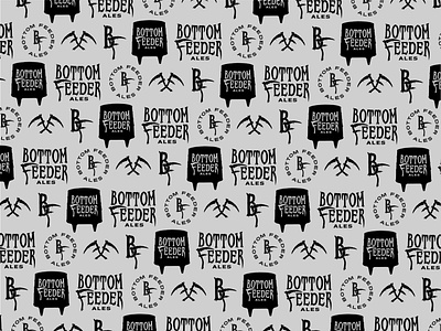 Bottom Feeder Pattern badge beer brand branded branding brewery death dripping effect greenville hardcore icon lettering logo metal pattern round scithe stmp typography