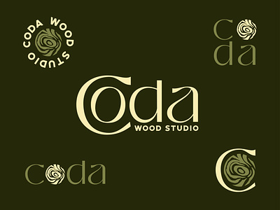 Coda Wood Studio Branding badge branding circle custom grain handmade icon illustration logo minimalist modern pattern set stacked stamp typography vector vintage wood working