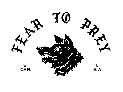 where wolves fear to prey badge blackletter brand branding hand drawn illustration logo screen print type typography vintage wolf