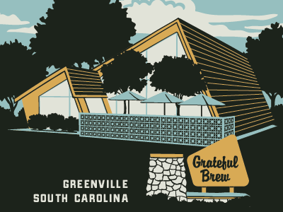 Grateful Brew beer dapper ink greenville hand drawn illustration landmark project mid century national parks outdoors south carolina storefront vintage