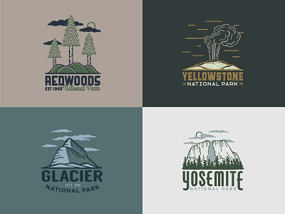 Landmark Mod Parks Tees badge glacier hand drawn illustration modern national parks outdoors recreation redwoods the landmark project yellowstone yosemite