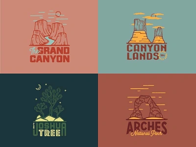 Landmark Mod Parks Tees 2 arches badge canyonlands grand canyon hand drawn illustration joshua tree modern national parks outdoors recreation the landmark project