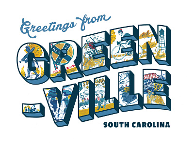 Greetings From Greenville cmyk greenville greetings from illustration postcard sc typography us vintage watecolor