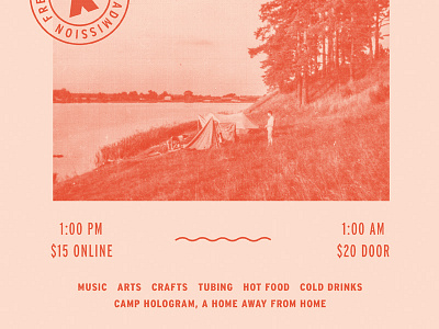 Camp Hologram badge camp festival halftone identity layout minimal monochrome music poster type vintage