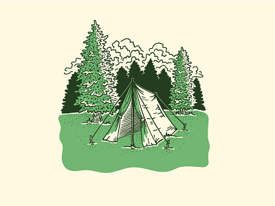 Camp Local camp camping dapper ink etching illustration landmark project local locally grown scratchboard screenprint tent trees