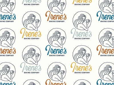 Irene's Baking Co. Full Logo bakery baking brand branding circle cookie eating food hand drawn i identity lettering logo monoline pie round script typography woman women