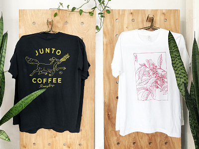 Junto Coffee Apparel botanical branding coffee fox greenville illustration japanese junto line logo merch pen and ink plant plants retro roaster tshirt typography vintage wolf