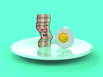 A perfect couple - wedding day 3d bacon breakfast character character design cute egg food happy render vectary wedding