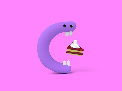 Letter C 36 days of type 3d cake character character design cute lettering pink render typography vectary