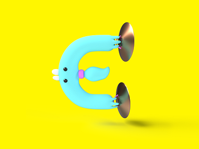 Letter E 36 days of type 3d character character design cute cymbal lettering typography vectary yellow