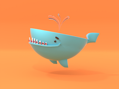 Cute whale 3d animal blue braces character character design cute fish illustration orange render vectary whale