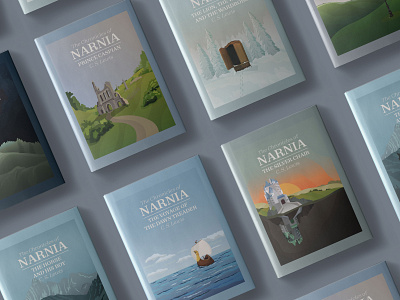 Covers of book series The Chronicles of Narnia design graphic design illustration vector