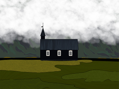 Black church, Iceland illustration vector