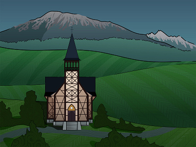Church in Old Smokovec, Slovakia illustration landscape vector
