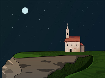 Church in Drážovce, Slovakia illustration landscape vector