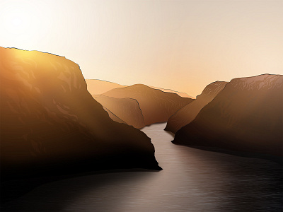 Aurland, Norway digitalillustration illustration landscape vector