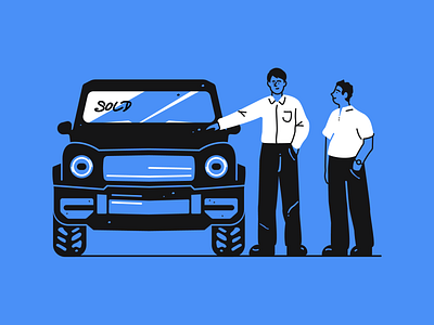 Car Dealer Illustration blue branding buy a car car car dealer design drawing graphic design illustration people sell shop vector