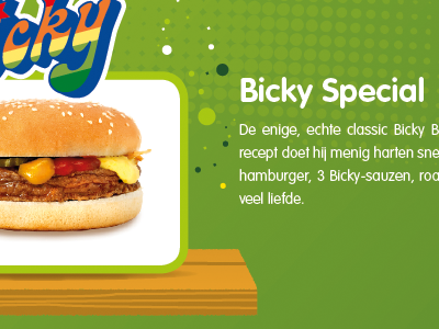 Tasty.... bicky burger dots green shelve