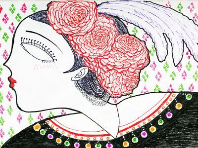 Miao Ethnic Bride color pen girl illustration story