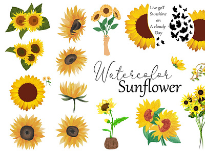 Watercolor Sunflowers Clipart sunflower sunflowerclipart sunflowerillustration sunflowerwatercolor