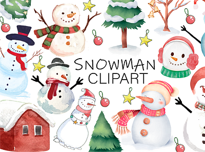 Christmas Snowman Clipart candy cane clipart christmas christmas clipart cute snowman scrapbook snowman snowman clipart watercolor clipart winter clipart winter illustration