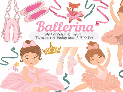 Watercolor Pink Ballerina Clipart
