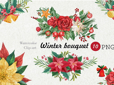 Watercolor Winter Bouquet Clipart