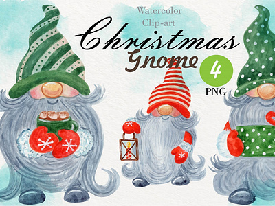 Watercolor Christmas Gnomes clipart