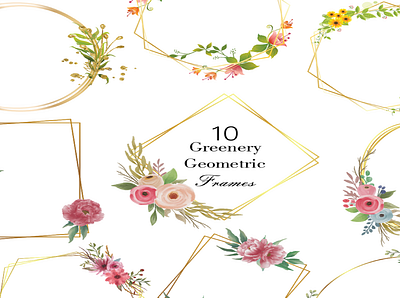 Watercolor Geometric Frames Clipart borders overlay creamy blush fantasy cliparts floral arrangements floral frames frames geometric shapes greenery laurel wreaths spring flowers watercolor watercolor clipart