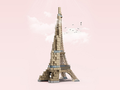 Pixelated Landmarks - Sony 3d advertising art direction campaign cgi design