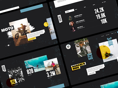 Rascal's Roundup website concept charity dark ui digital agency donate elegant seagulls event leaderboard motorbike ride sans serif snow snowboard surf teal ui ux web design yellow