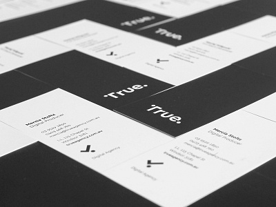 True Business Cards close up agency business cards black and white business cards print design simple logo stationary