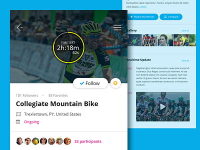 Event page app design blue concept cycling event sports ui ux