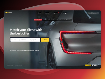 Sales tool - Homepage automotive car car service client management crm dealer dealership homepage homepage design omnichannel product design prototype renault sales search engine symbioz uidesign ux vehicle