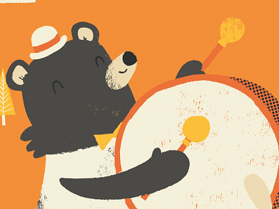 Drumming Bear animals bear illustration retro