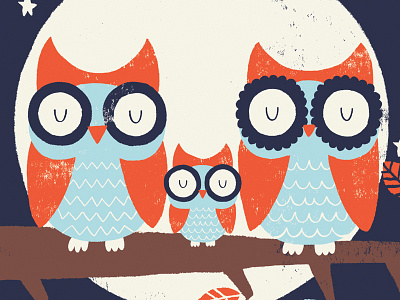 Night Owls birds cute illustration owl retro