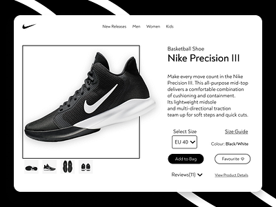 DailyUI 012 - Single Product dailyui minimal nike shoes redesign shoes single page single product ui ui design ux website design