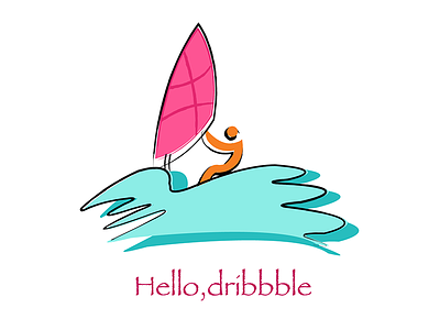 Hello Dribbble basketball boat character debut design first graphic illustration invite sailing shot