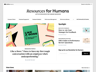 Resources for Humans Magazine 🗞 community editorial landing page layout magazine news newsfeed ui ux web website